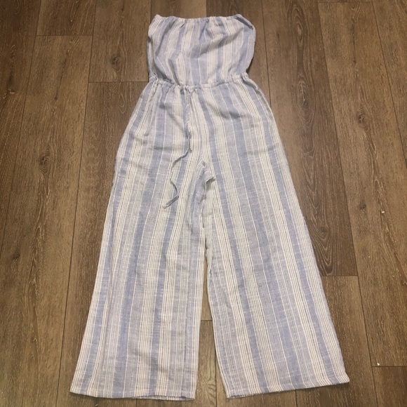 Lulus blue & white striped strapless jumpsuit summer beach vacation travel S - Picture 5 of 9